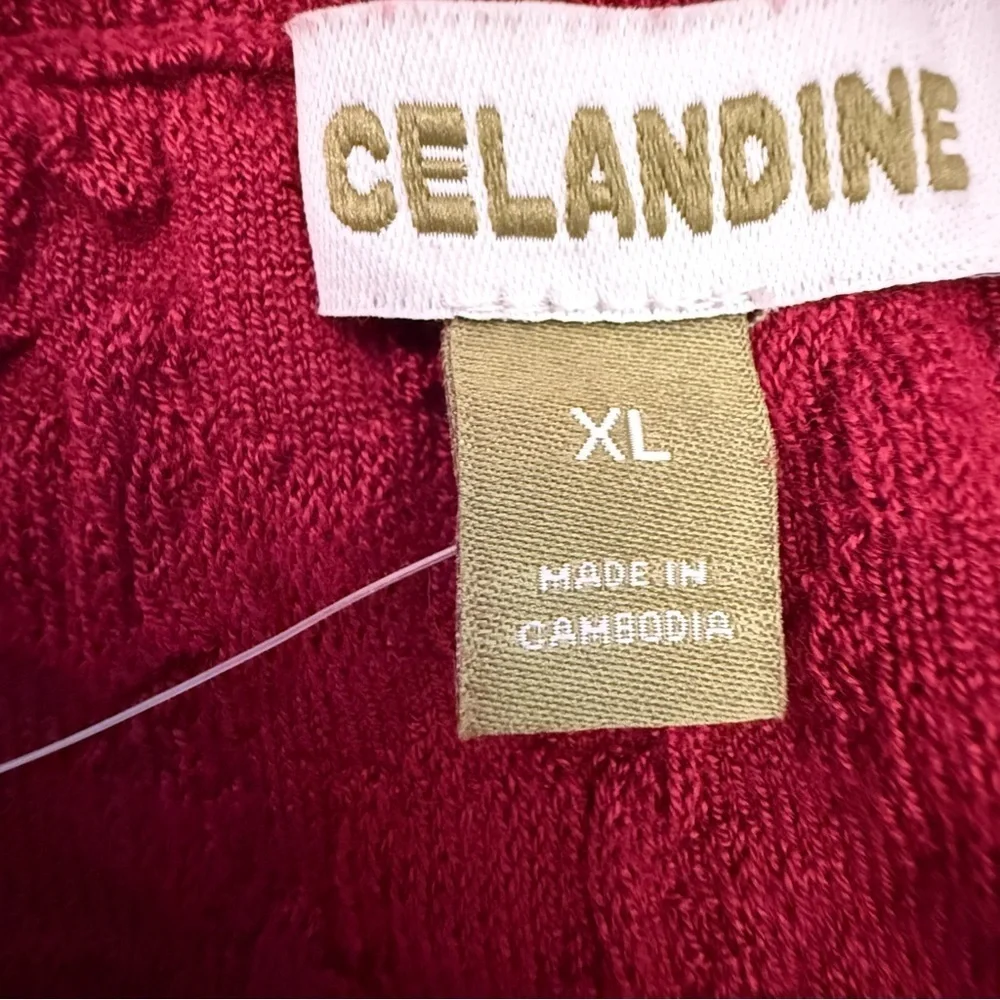 Celandine Dark Red Textured Knit Skirt & tube top Set XL Ribbed Slit Midi Skirt